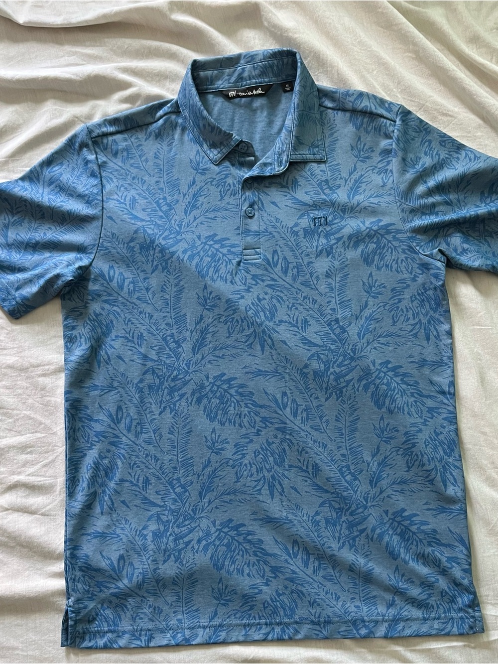 Travis Mathew Men's Floral Polo Blue Size Medium Like New